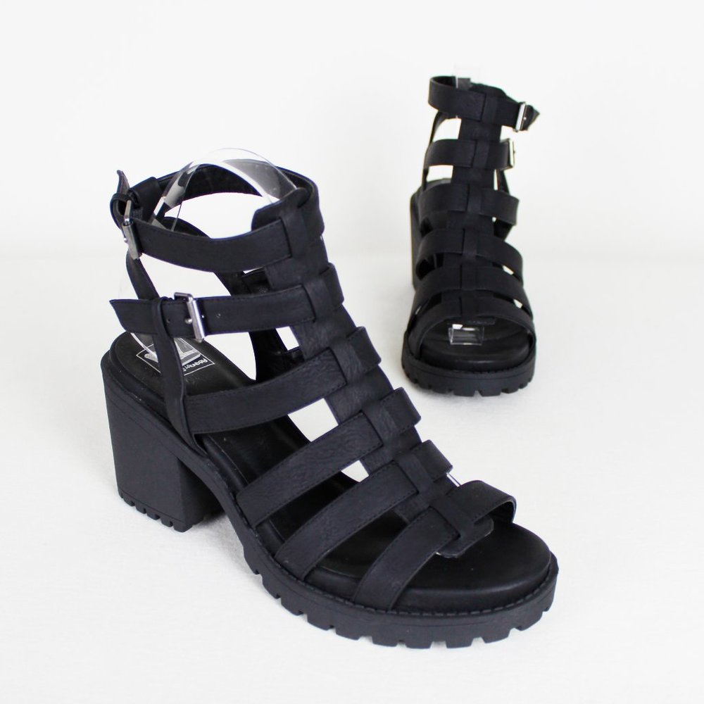 Dirty Laundry Fun Stuff Black Cage Chunky Heel Sandals